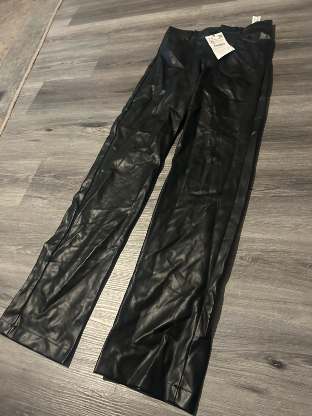 Black Faux Leather Straight-Leg Pants